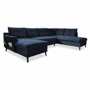 Stylish Stan sötétkék kinyitható U alakú bársony kanapé, jobb oldali - Miuform kép