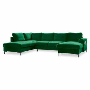 Lofty Lilly zöld kinyitható U alakú bársony kanapé, bal oldali - Miuform kép