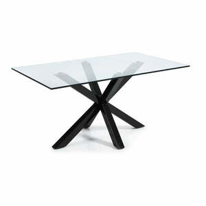 Étkezőasztal üveg asztallappal, fekete lábakkal - 160 x 90 cm - Kave Home kép