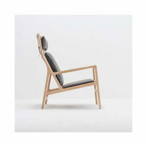 Dedo fotel tömör tölgyfa konstrukcióval, fekete bivalybőr ülőpárnával - Gazzda kép