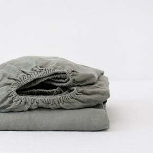 Khaki gumis len lepedő 200x200 cm – Linen Tales kép