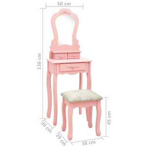 vidaXL rózsaszín császárfa fésülködőasztal-szett ülőkével 50x59x136 cm kép