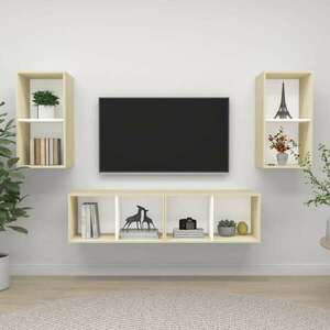 vidaXL 4 db fehér és tölgyszínű forgácslap fali TV-szekrény kép