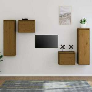vidaXL 4 darab mézbarna tömör fenyőfa TV-szekrény kép