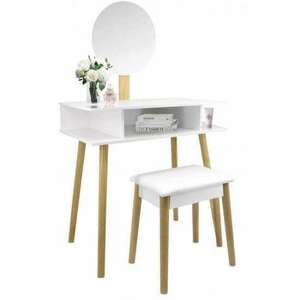 Chomik tükrös fésülködőasztal székkel, fehér, 75x45x130 cm kép