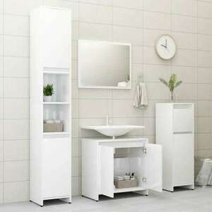 4 részes magasfényű fehér forgácslap fürdőszobai bútorszett kép