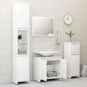 3 részes magasfényű fehér forgácslap fürdőszobai bútorszett kép