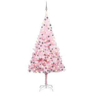 vidaXL rózsaszín PVC műkarácsonyfa LED-fényekkel és gömbszettel 240 cm kép