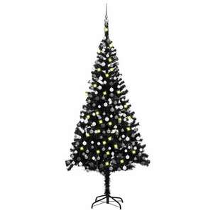 vidaXL fekete PVC műkarácsonyfa LED-fényekkel és gömbszettel 240 cm kép