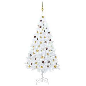 vidaXL fehér PVC műkarácsonyfa LED-fényekkel és gömbszettel 210 cm kép