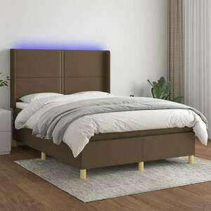 vidaXL barna szövet rugós és LED-es ágy matraccal 140x200 cm kép