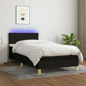 vidaXL fekete szövet rugós és LED-es ágy matraccal 80 x 200 cm kép