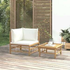 vidaXL 2 részes bambusz kerti ülőgarnitúra krémfehér párnákkal kép