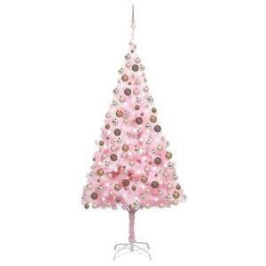 vidaXL rózsaszín PVC műkarácsonyfa LED fényekkel és gömbszettel 210 cm kép