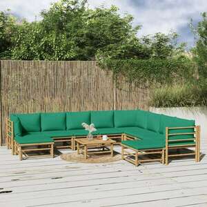 vidaXL 11 részes bambusz kerti ülőgarnitúra zöld párnákkal kép