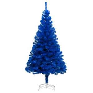 Kék pvc műkarácsonyfa led-fényekkel és gömbszettel 210 cm kép