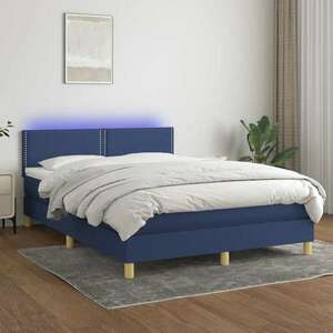 vidaXL kék szövet rugós és LED-es ágy matraccal 140x200 cm kép