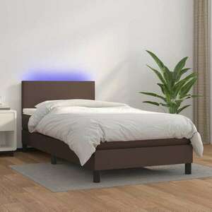 vidaXL barna műbőr rugós ágy matraccal és LED-del 90x200 cm kép