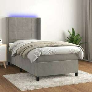 vidaXL világosszürke bársony rugós és LED-es ágy matraccal 90x190 cm kép