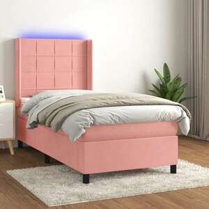 vidaXL rózsaszín bársony rugós és LED-es ágy matraccal 100x200 cm kép