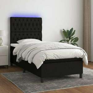 vidaXL fekete szövet rugós és LED-es ágy matraccal 90x200 cm kép