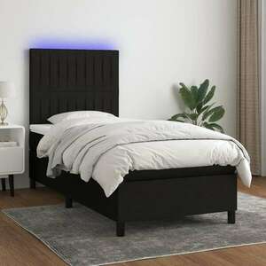 vidaXL fekete szövet rugós és LED-es ágy matraccal 100x200 cm kép