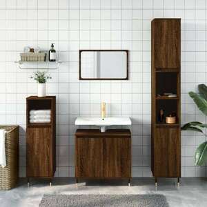 3 részes barna tölgy színű szerelt fa fürdőszobai bútorszett kép