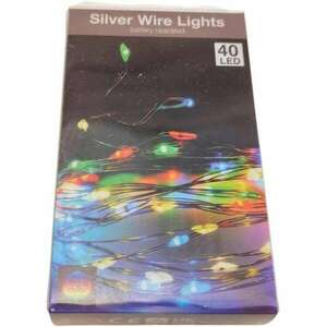 40 LED-es ezüst drótkábeles fényfüzér elemes (elem nélkül) multi color kép