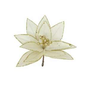 Selyemvirág mikulásvirág glitteres, csiptetős, textil, 18 cm, kré... kép