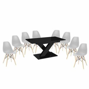 Maasix BKG Magasfényű Fekete 8 személyes étkezőszett Szürke Didier székekkel kép