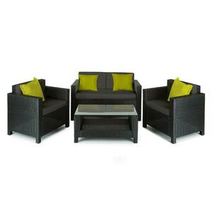 Blumfeldt Verona kerti bútor, ülőgarnitúra, 4 részes, polyrattan, fekete/szürke/zöld kép