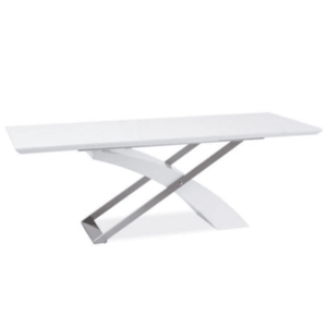 Meghosszabbítható étkezőasztal, fehér extra magasfényű HG/fém, 160-220x90 cm, KROS kép