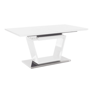 Étkezőasztal, nyitható, fehér extra magasfényű/acél, 160-220x90 cm, PERAK kép