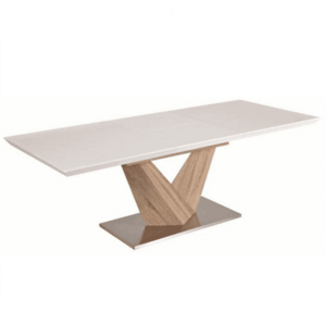 Étkezőasztal, nyitható, MDF+acél, fehér extra HG/tölgy sonoma, 160x90 cm, DURMAN kép