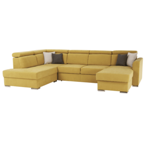Luxus kivitelű ülőgarnitúra, sárga/barna párnák, balos, MARIETA U kép