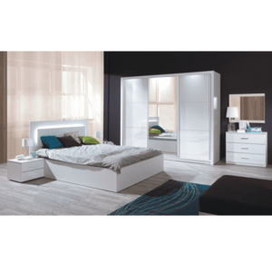 Hálószoba garnitúra (Szekrény+Ágy 160x200+2x éjjeliszekrény), fehér/magasfényű fehér HG, ASIENA kép