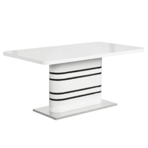 Nyitható étkezőasztal, fehér magasfényű HG/fekete csíkok, 160-200x90 cm, TUBAL kép