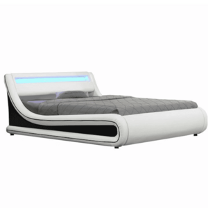 Francia ágy RGB LED világítással, fehér/fekete, 160x200, MANILA NEW kép