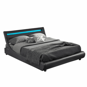 Dupla ágy RGB LED világítással, fekete, 160x200, FELINA kép
