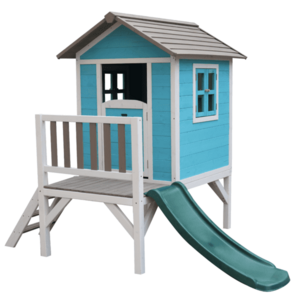 Fából készült kerti ház gyerekeknek csúszdával, kék/szürke/fehér, MAILEN kép