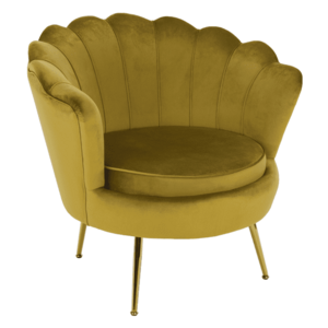Fotel Art-deco stílusban, mustár színű Velvet anyag/gold chróm-arany, NOBLIN kép
