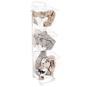 Többfunkciós polcállvány kosarakkal, fehér fém, ARODO kép
