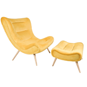 Fotel lábtartóval, sárga Velvet szövet/kaucsukfa, KIRILO kép