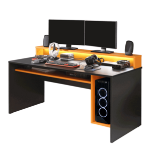 Számítógépasztal/gamer asztal, fekete matt/narancssárga, TEZRO kép