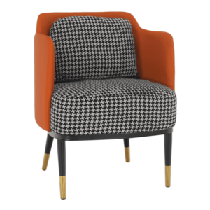 Dizájn fotel, fekete-fehér minta/narancssárga ekobőr, EMREN kép
