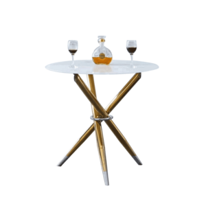Étkezőasztal/dohányzóasztal, fehér/gold króm arany, átmérő 80 cm, DONIO kép