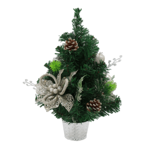 Karácsonyfa díszekkel, zöld, ezüst virágcserépben, 40 cm, CHRISY kép