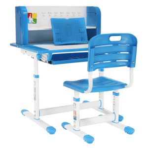 Növekvő íróasztal és szék, kék/fehér, szett LERAN kép