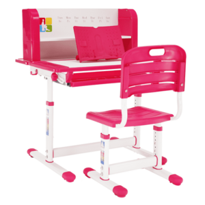 Növekvő íróasztal és szék, rózsaszín/fehér, szett, LERAN kép