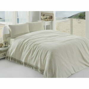 Pique krémszínű kétszemélyes pamut ágytakaró, 220 x 240 cm kép